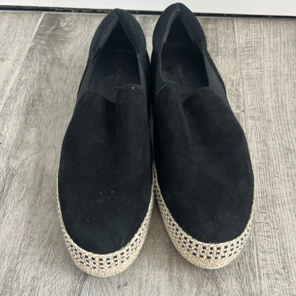 Vince Women's Suede Platform Espadrille Slip On Casual Shoes Black‎ Woven Size 9
